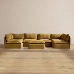 Modular Performance 6-Seater Open-Ends U-Sectional   Ottoman in Toffee | Deluxe Blend