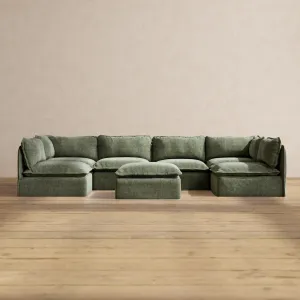 Modular Performance 6-Seater Open-Ends U-Sectional   Ottoman in Willow | Relaxed Blend