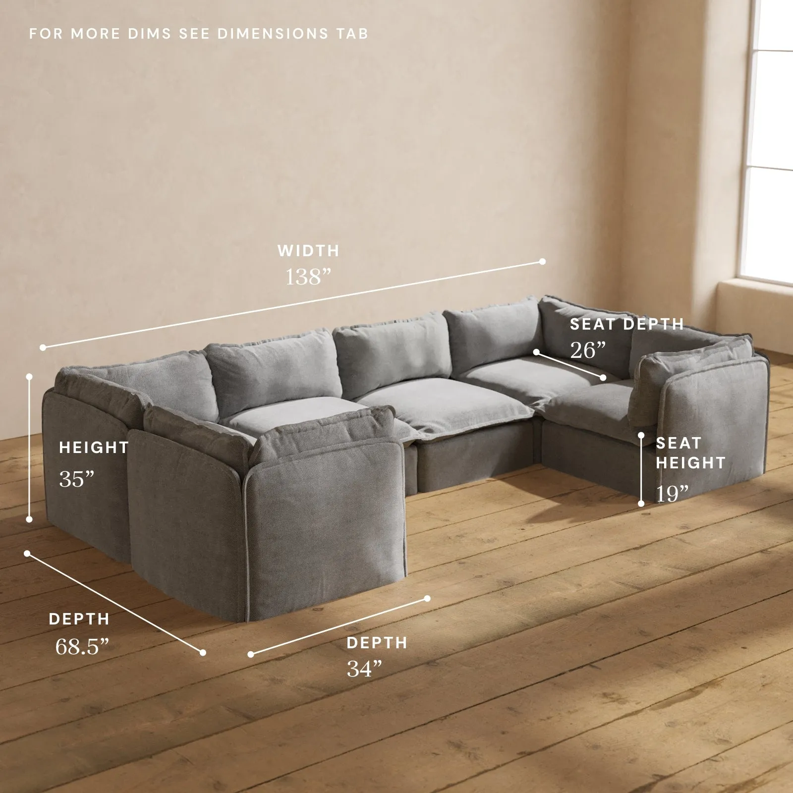 Modular Performance 6-Seater U-Sectional in Ash | Deluxe Blend