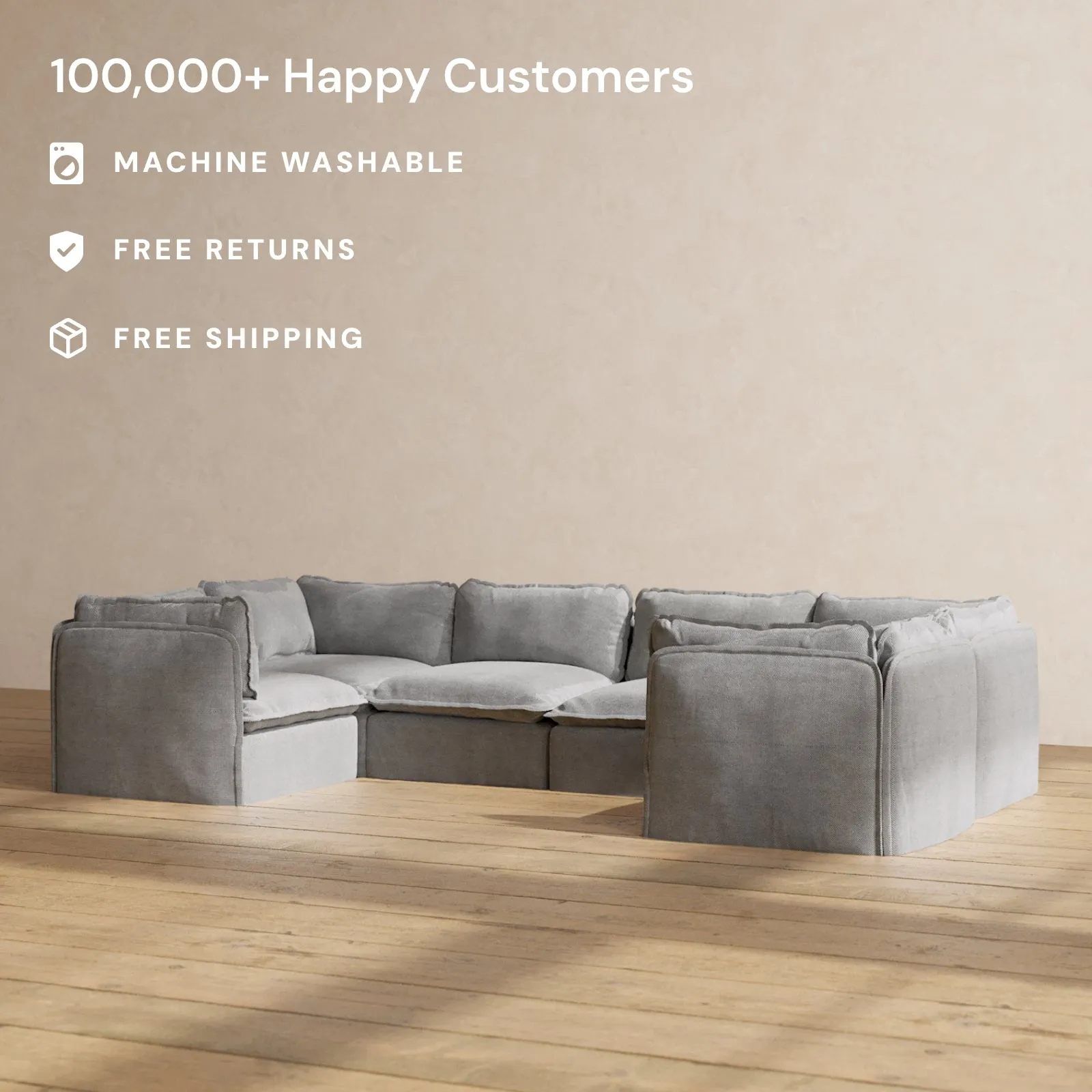 Modular Performance 6-Seater U-Sectional in Ash | Deluxe Blend