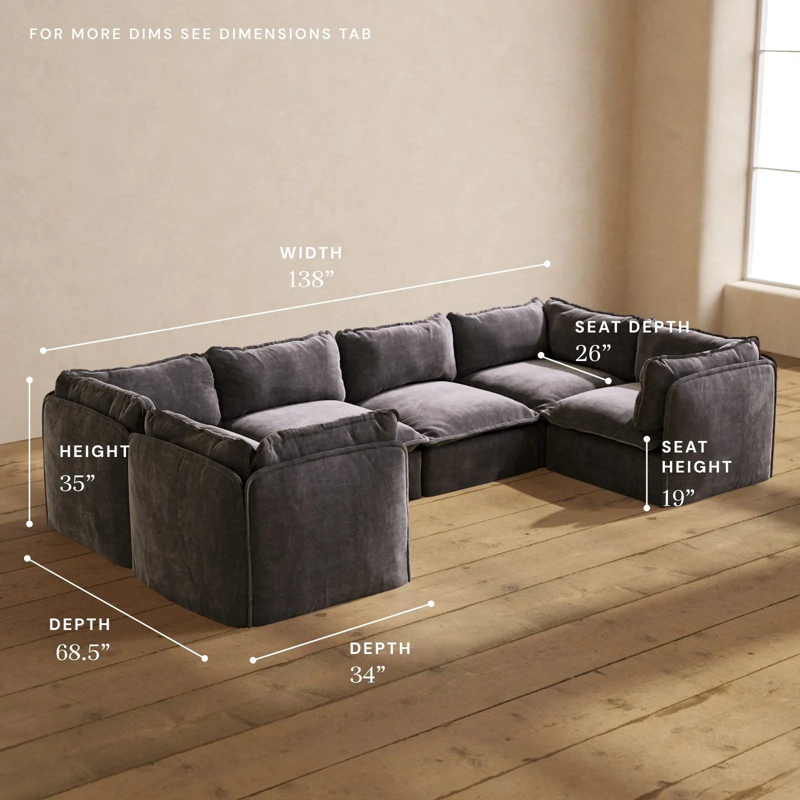 Modular Performance 6-Seater U-Sectional in Cinder | Deluxe Blend