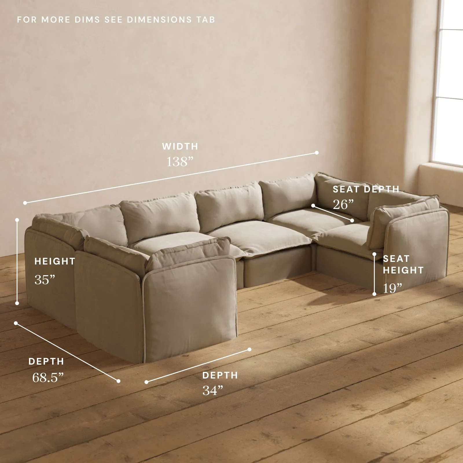 Modular Performance 6-Seater U-Sectional in Dune | Deluxe Blend
