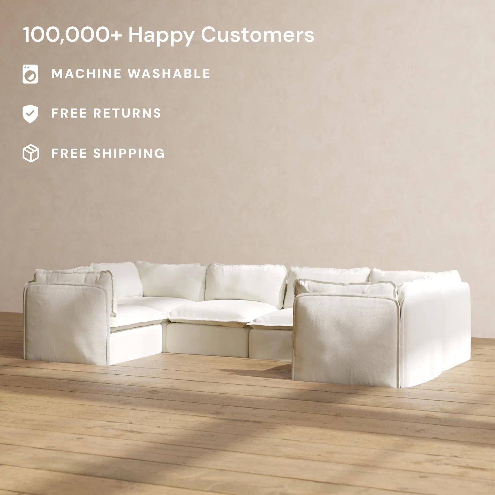 Modular Performance 6-Seater U-Sectional in Eggshell | Relaxed Blend