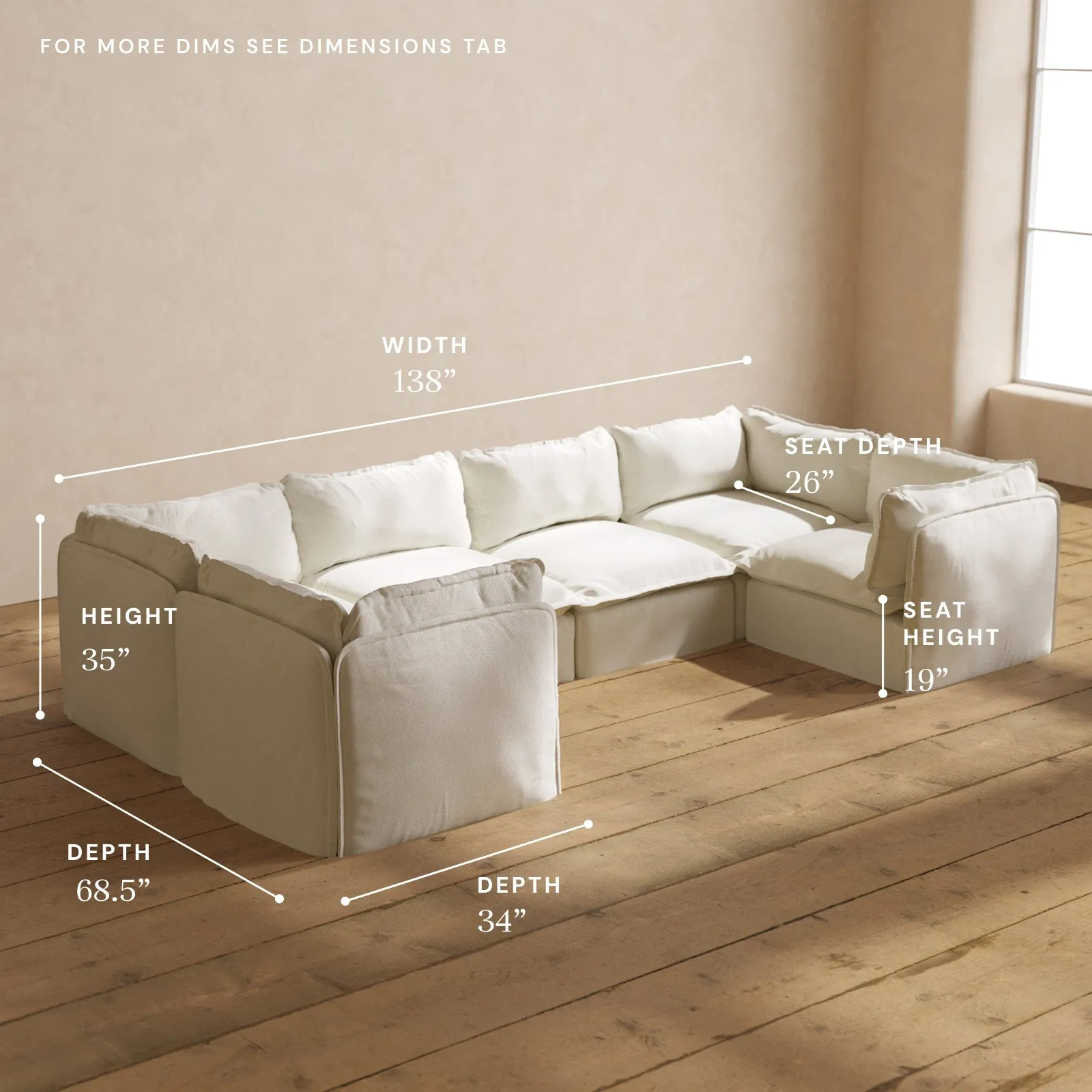 Modular Performance 6-Seater U-Sectional in Eggshell | Relaxed Blend