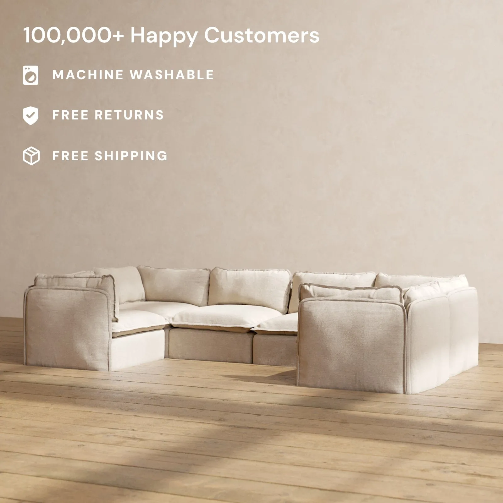 Modular Performance 6-Seater U-Sectional in Oat | Relaxed Blend