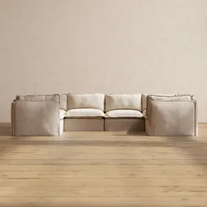 Modular Performance 6-Seater U-Sectional in Oat | Relaxed Blend