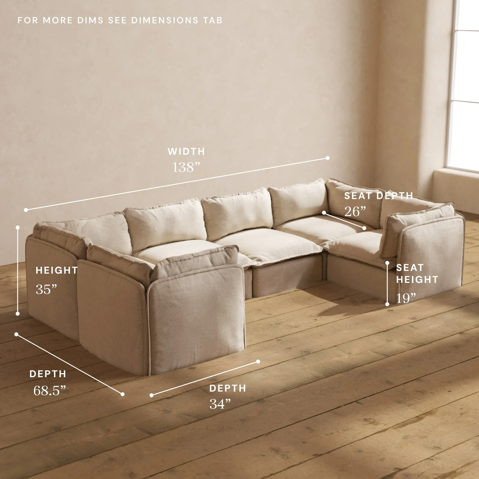 Modular Performance 6-Seater U-Sectional in Oat | Relaxed Blend