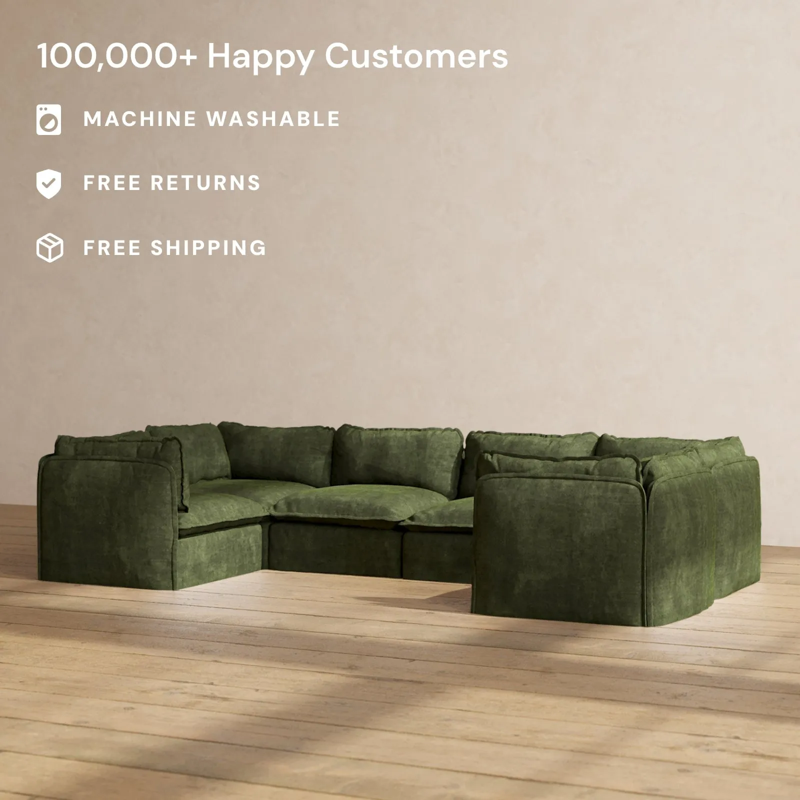 Modular Performance 6-Seater U-Sectional in Olive | Deluxe Blend