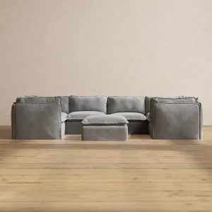 Modular Performance 6-Seater U-Sectional   Ottoman in Ash | Deluxe Blend