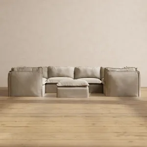 Modular Performance 6-Seater U-Sectional   Ottoman in Dune | Relaxed Blend
