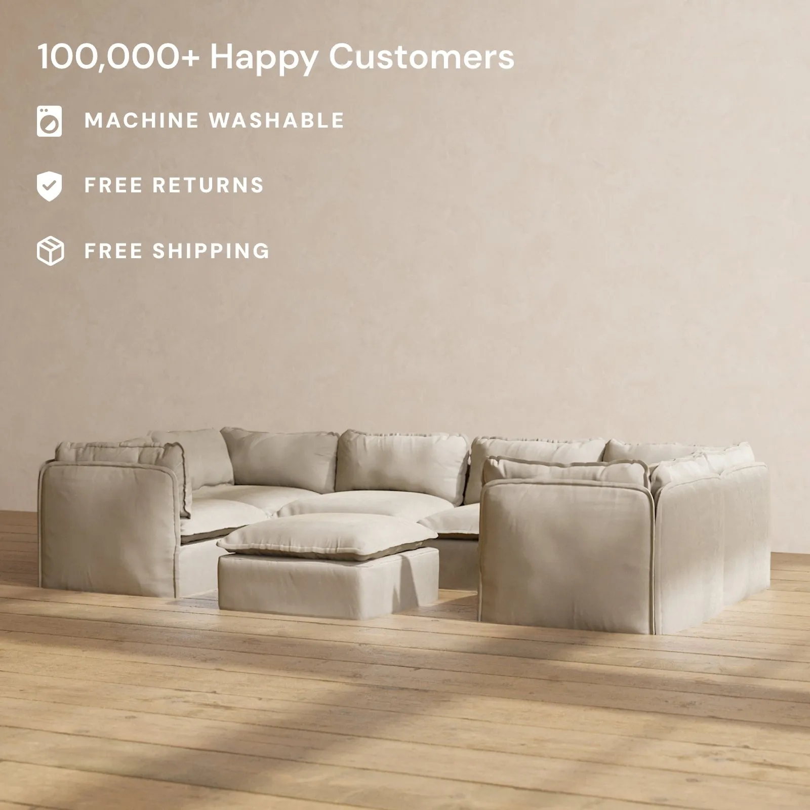 Modular Performance 6-Seater U-Sectional   Ottoman in Dune | Relaxed Blend