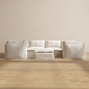 Modular Performance 6-Seater U-Sectional   Ottoman in Flour | Relaxed Blend