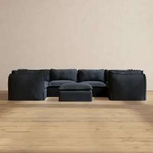 Modular Performance 6-Seater U-Sectional   Ottoman in Indigo | Deluxe Blend