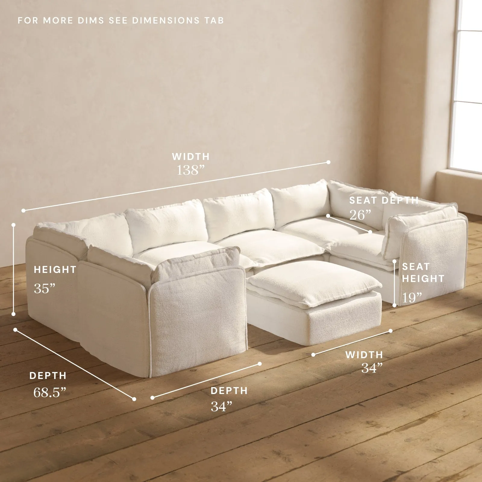 Modular Performance 6-Seater U-Sectional   Ottoman in Mousse | Relaxed Blend