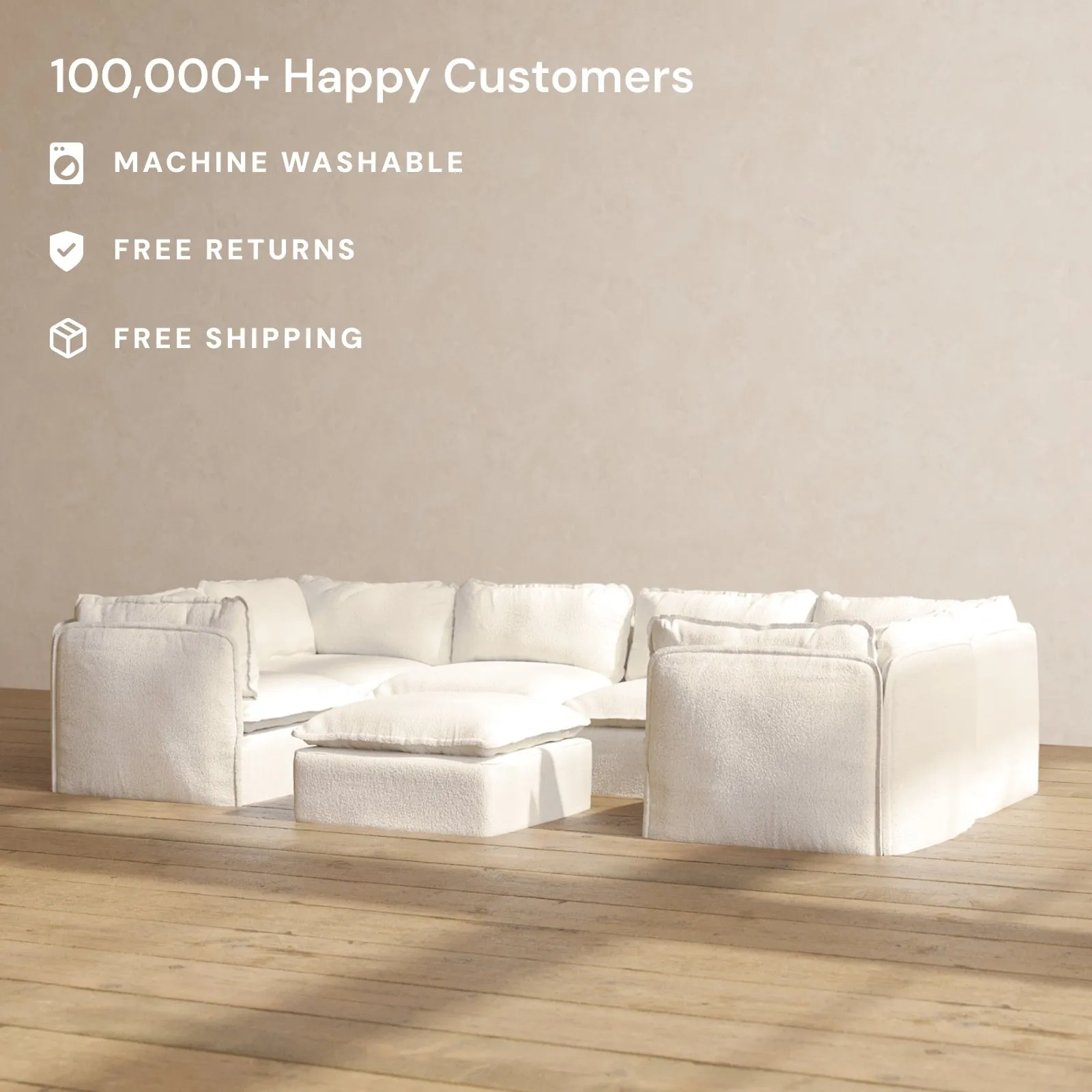 Modular Performance 6-Seater U-Sectional   Ottoman in Mousse | Relaxed Blend