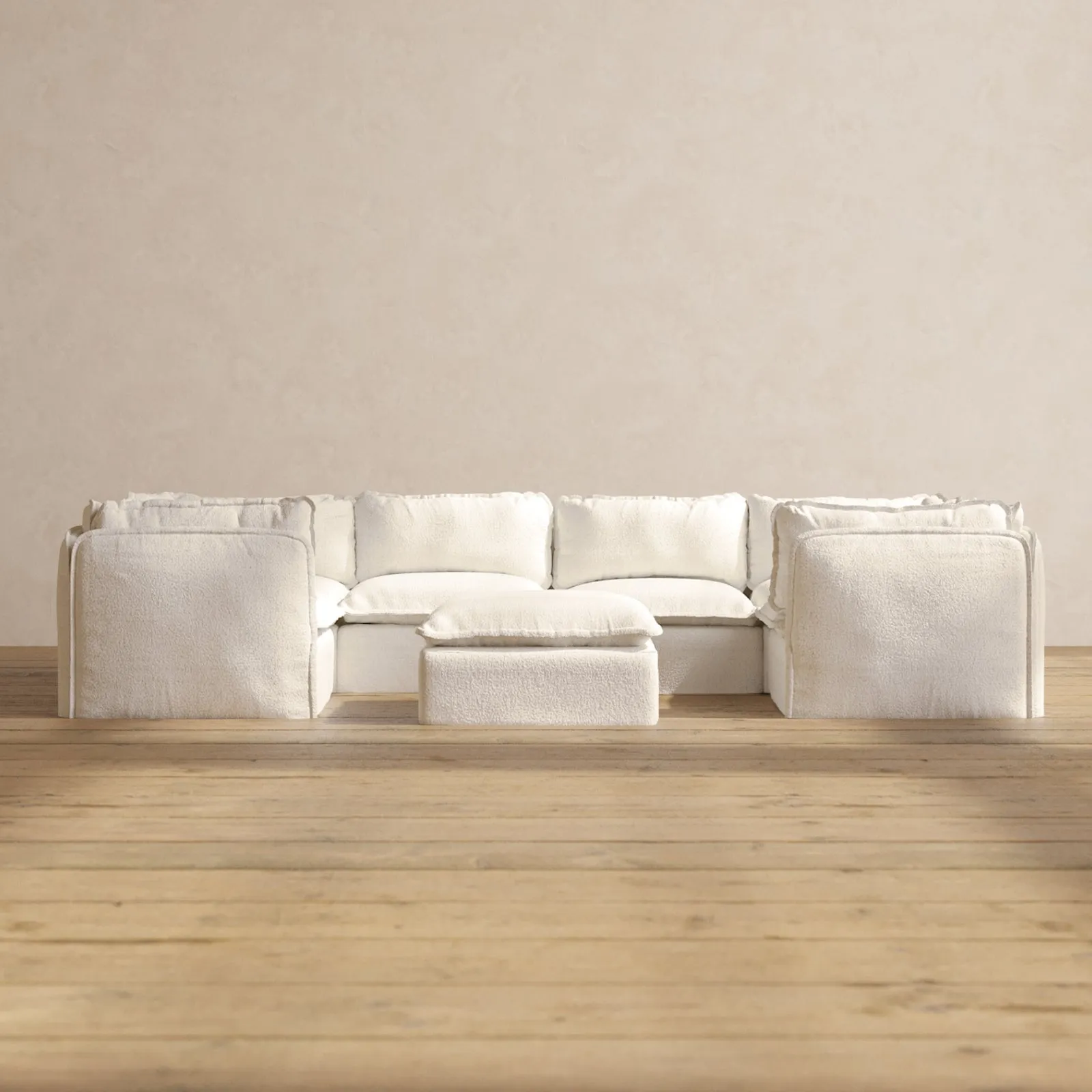 Modular Performance 6-Seater U-Sectional   Ottoman in Mousse | Relaxed Blend