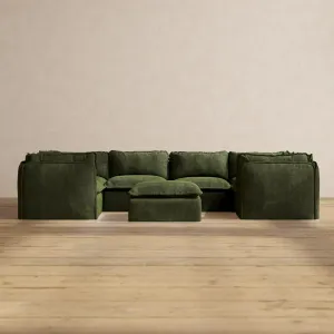 Modular Performance 6-Seater U-Sectional   Ottoman in Olive | Deluxe Blend