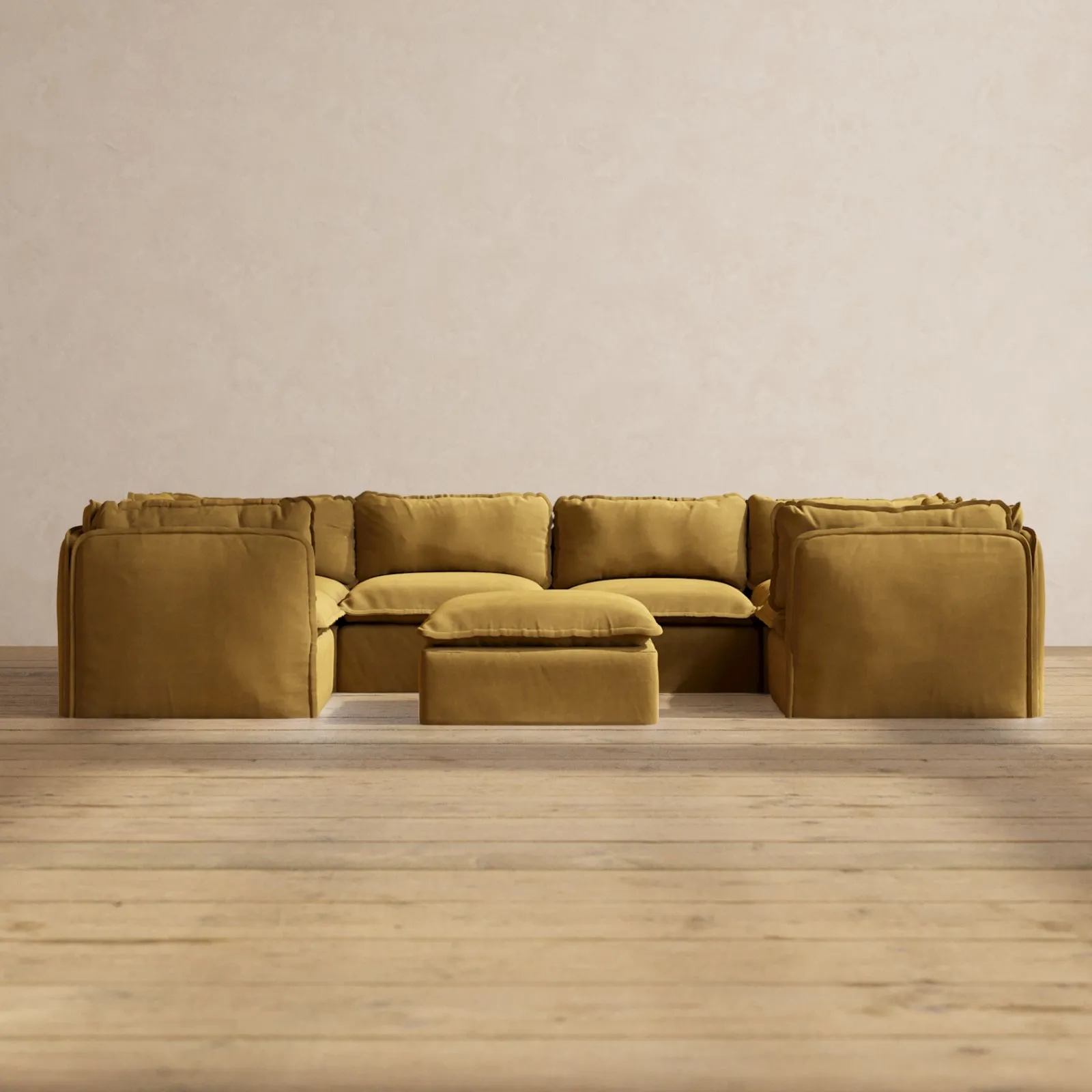 Modular Performance 6-Seater U-Sectional   Ottoman in Toffee | Relaxed Blend