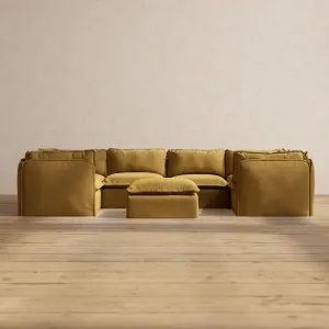 Modular Performance 6-Seater U-Sectional   Ottoman in Toffee | Relaxed Blend