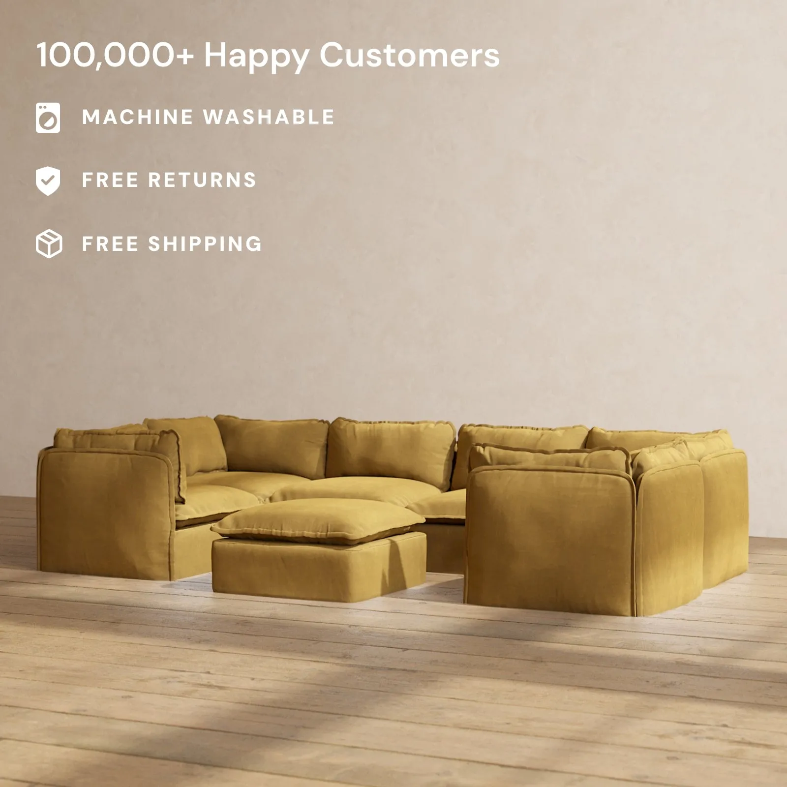 Modular Performance 6-Seater U-Sectional   Ottoman in Toffee | Relaxed Blend