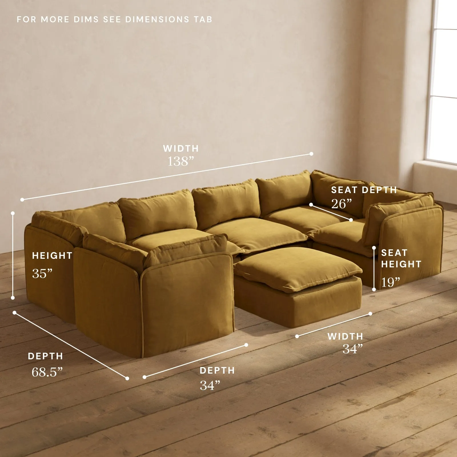 Modular Performance 6-Seater U-Sectional   Ottoman in Toffee | Relaxed Blend