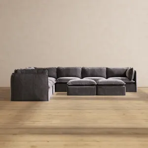 Modular Performance 7-Seater Corner Sectional   Bench Ottoman in Cinder | Deluxe Blend