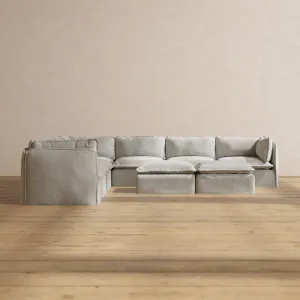 Modular Performance 7-Seater Corner Sectional   Bench Ottoman in Cloud | Relaxed Blend