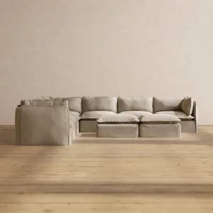 Modular Performance 7-Seater Corner Sectional   Bench Ottoman in Dune | Relaxed Blend
