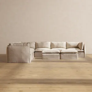 Modular Performance 7-Seater Corner Sectional   Bench Ottoman in Oat | Deluxe Blend