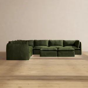 Modular Performance 7-Seater Corner Sectional   Bench Ottoman in Olive | Deluxe Blend