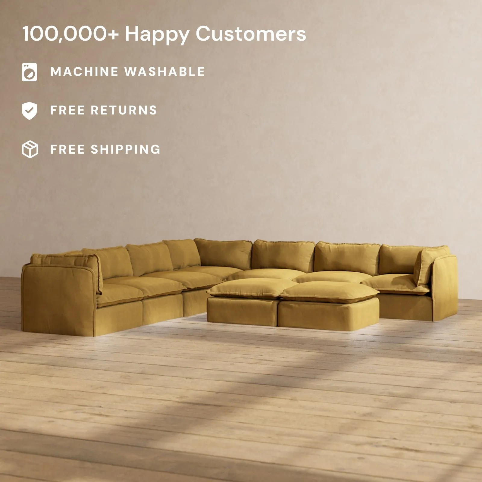 Modular Performance 7-Seater Corner Sectional   Bench Ottoman in Toffee | Deluxe Blend