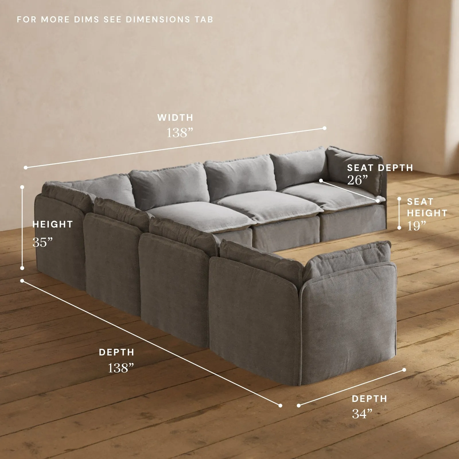 Modular Performance 7-Seater Corner Sectional in Ash | Deluxe Blend