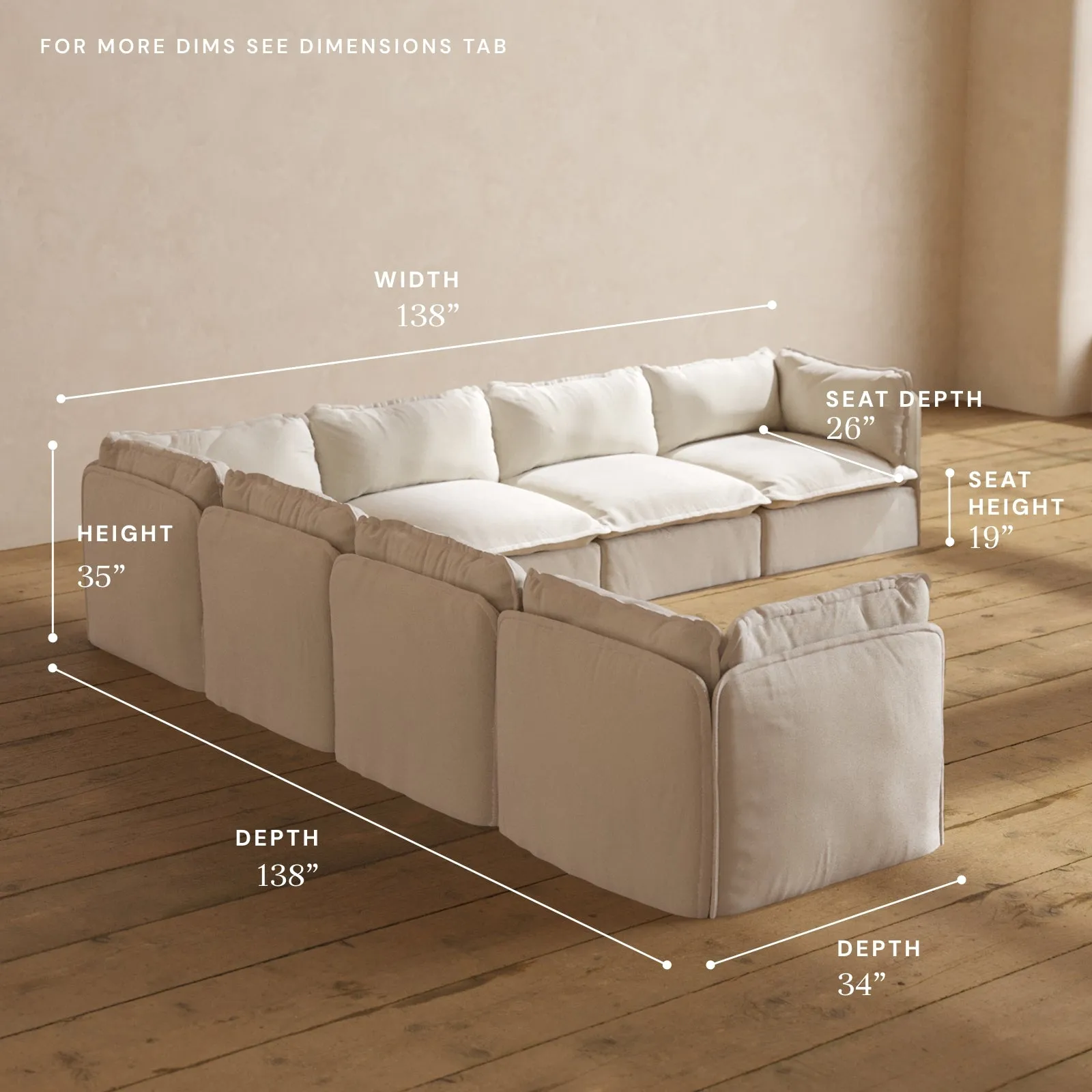 Modular Performance 7-Seater Corner Sectional in Flour | Relaxed Blend