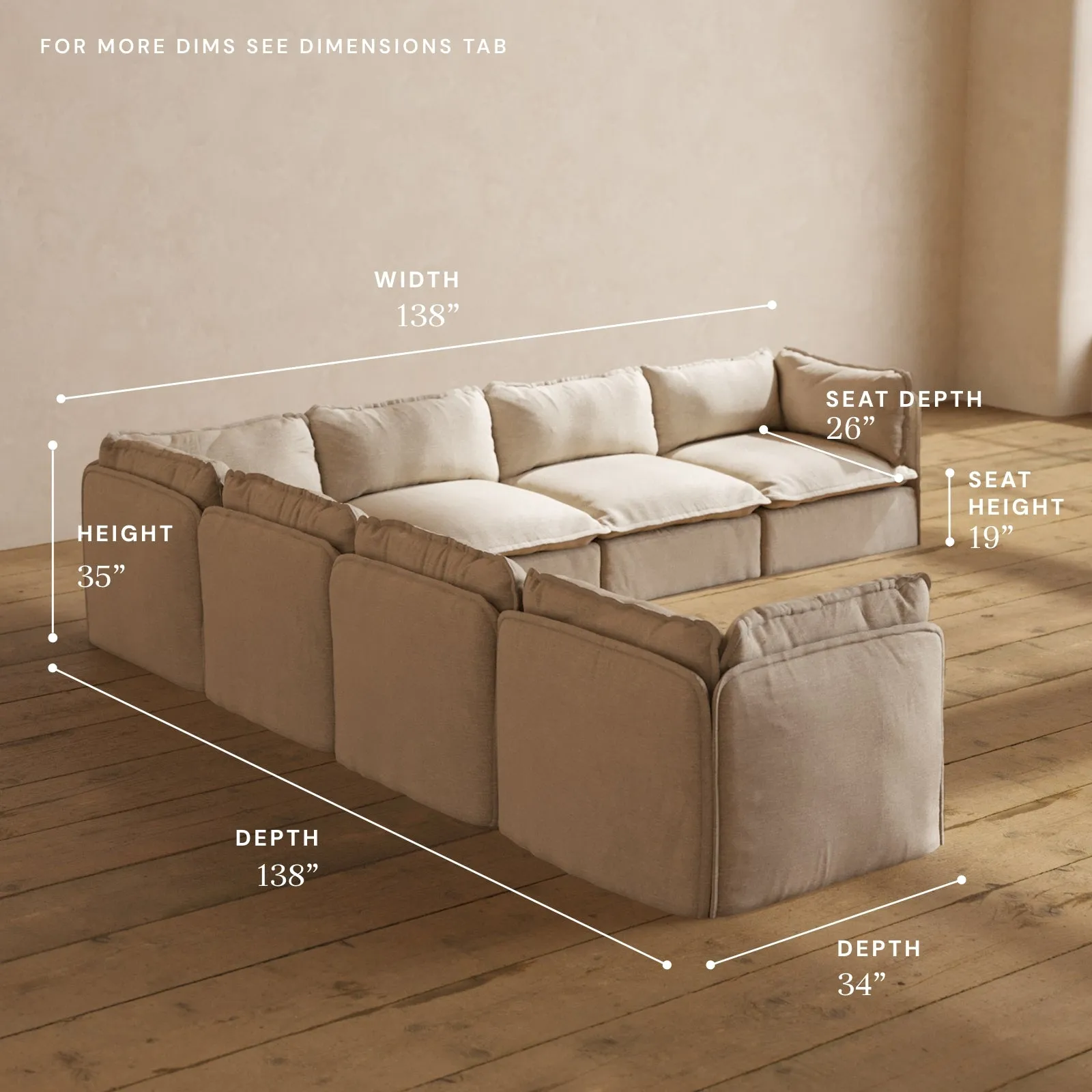 Modular Performance 7-Seater Corner Sectional in Oat | Deluxe Blend