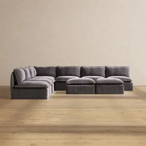 Modular Performance 7-Seater Open-Ends Corner Sectional   Bench Ottoman in Cinder | Relaxed Blend