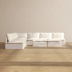 Modular Performance 7-Seater Open-Ends Corner Sectional   Bench Ottoman in Mousse | Relaxed Blend