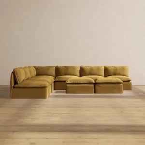 Modular Performance 7-Seater Open-Ends Corner Sectional   Bench Ottoman in Toffee | Relaxed Blend