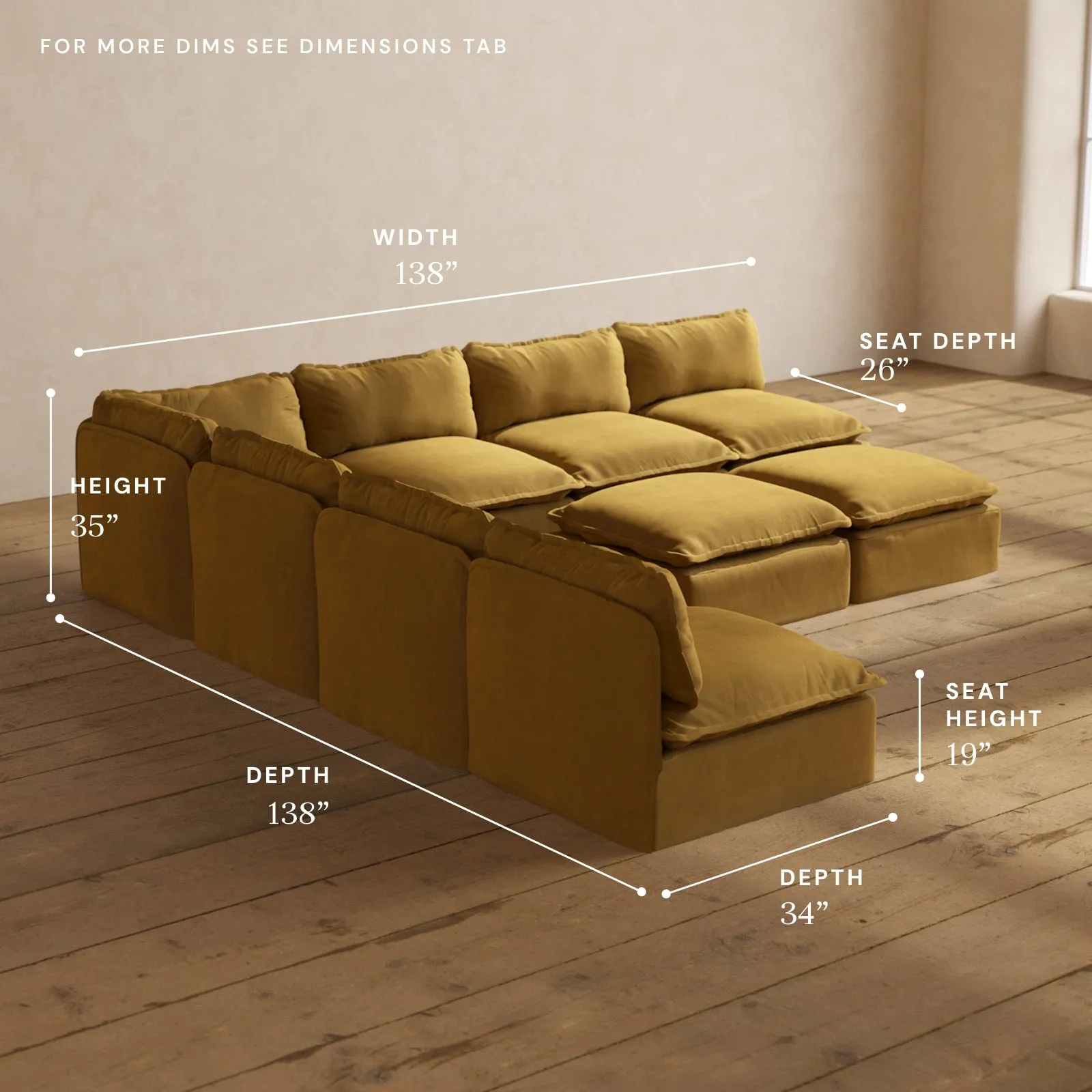Modular Performance 7-Seater Open-Ends Corner Sectional   Bench Ottoman in Toffee | Relaxed Blend