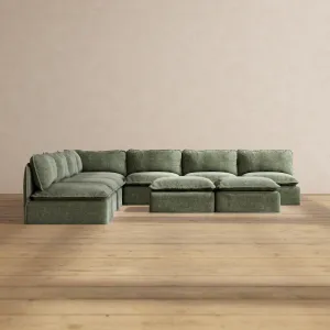 Modular Performance 7-Seater Open-Ends Corner Sectional   Bench Ottoman in Willow | Deluxe Blend