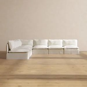 Modular Performance 7-Seater Open-Ends Corner Sectional in Eggshell | Relaxed Blend