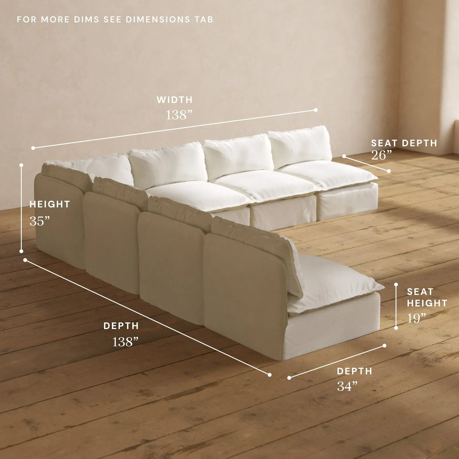 Modular Performance 7-Seater Open-Ends Corner Sectional in Eggshell | Relaxed Blend