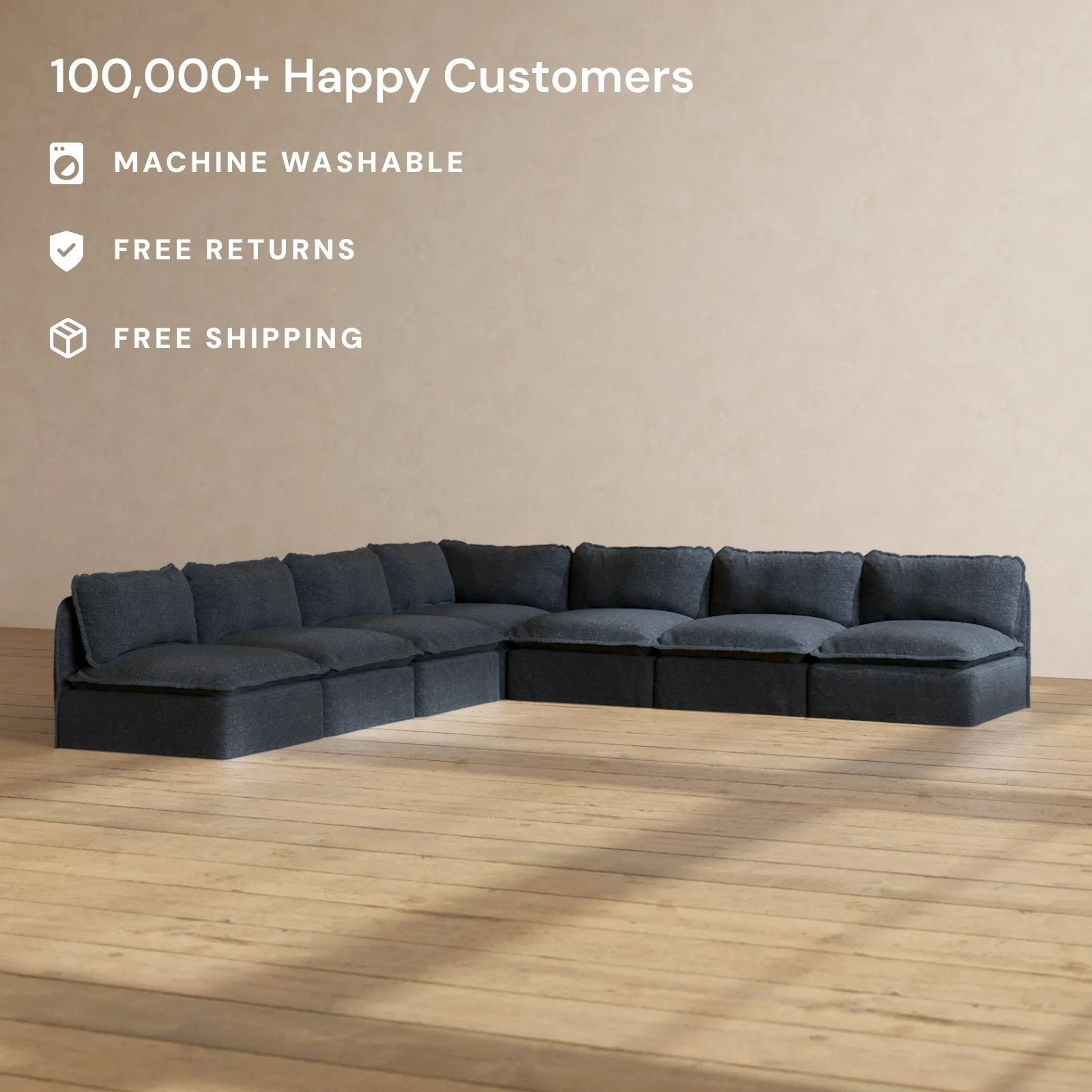 Modular Performance 7-Seater Open-Ends Corner Sectional in Indigo | Deluxe Blend