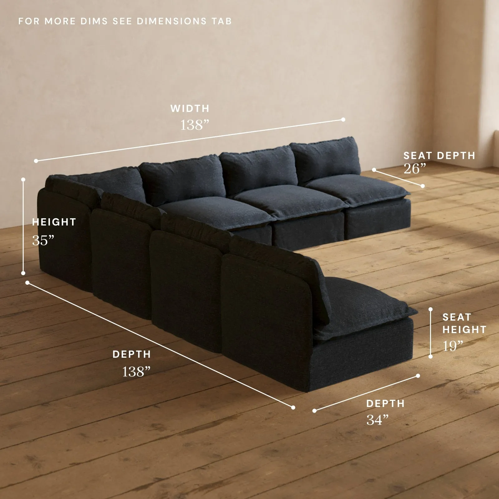 Modular Performance 7-Seater Open-Ends Corner Sectional in Indigo | Deluxe Blend