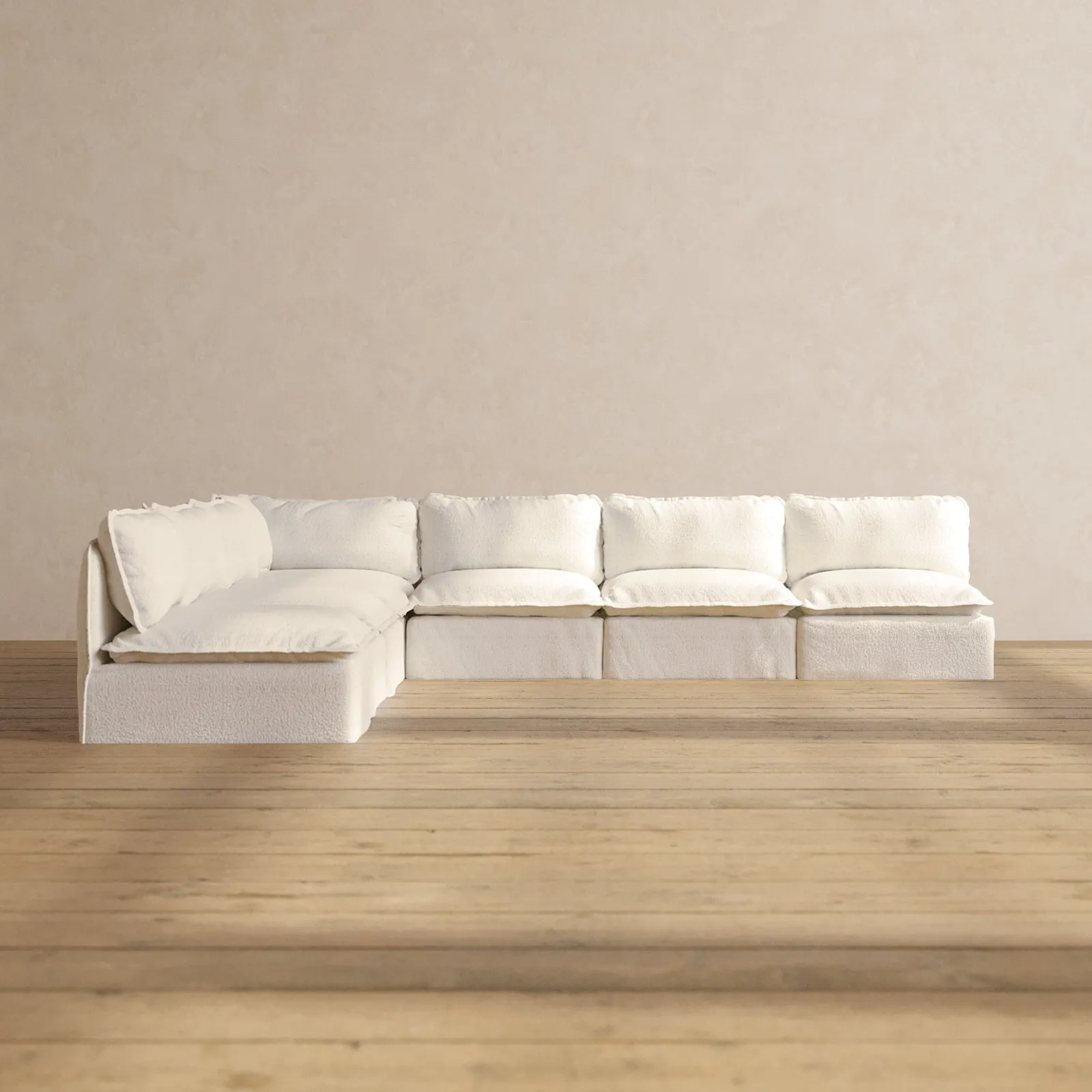 Modular Performance 7-Seater Open-Ends Corner Sectional in Mousse | Deluxe Blend
