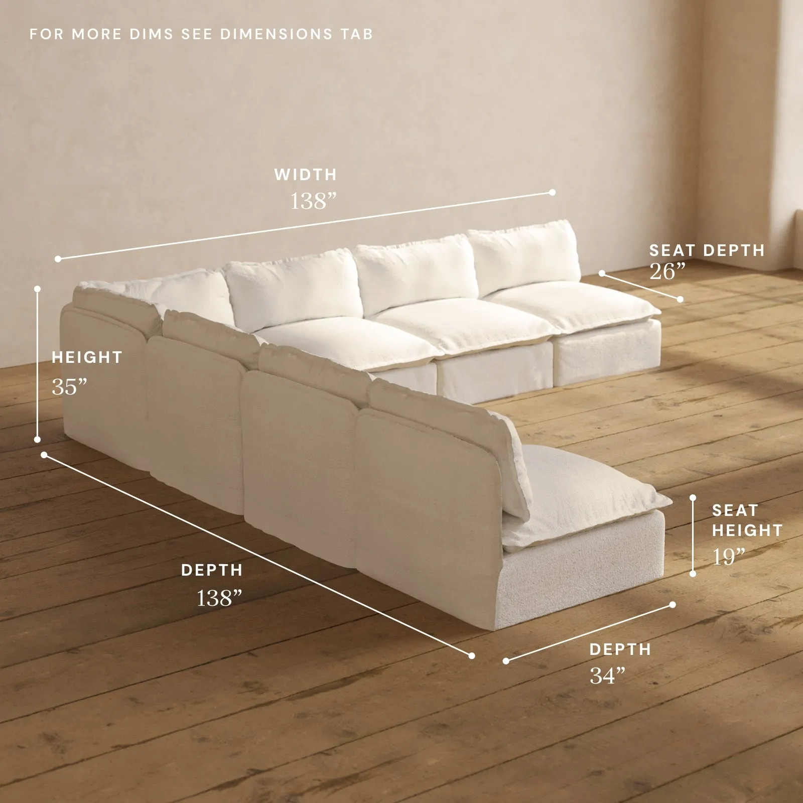 Modular Performance 7-Seater Open-Ends Corner Sectional in Mousse | Deluxe Blend