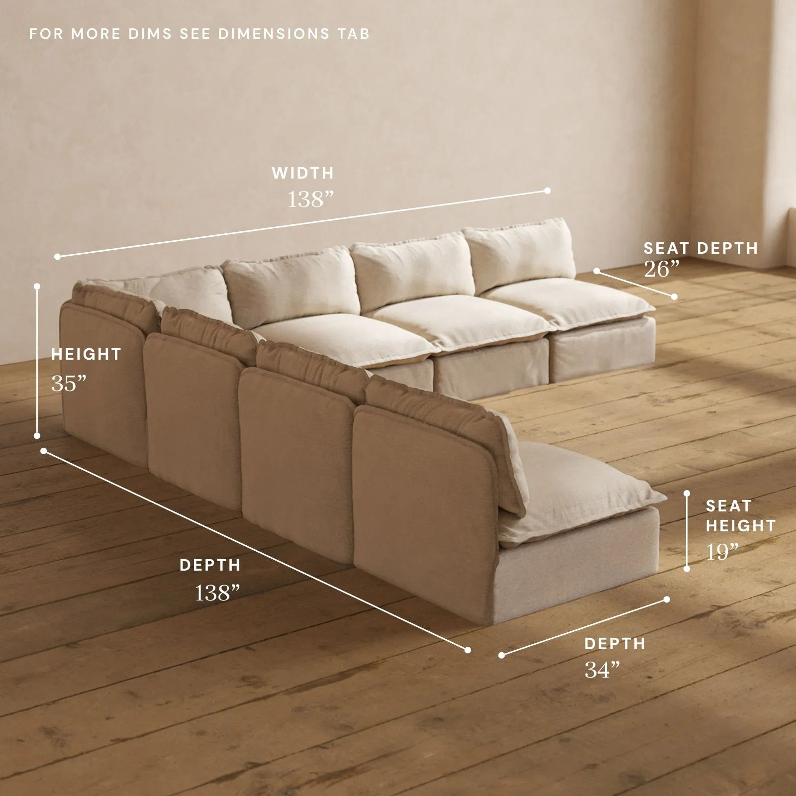 Modular Performance 7-Seater Open-Ends Corner Sectional in Oat | Relaxed Blend