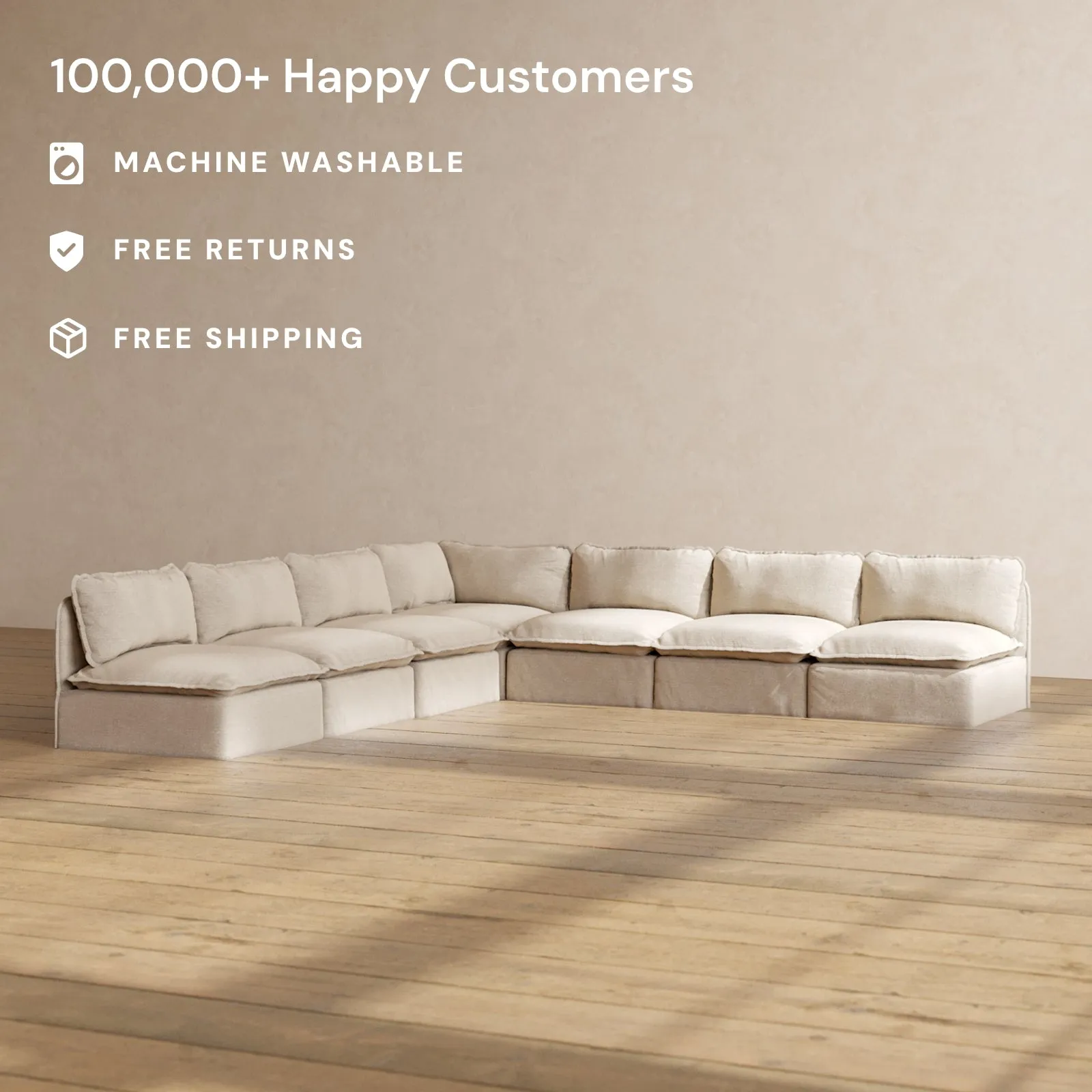 Modular Performance 7-Seater Open-Ends Corner Sectional in Oat | Relaxed Blend