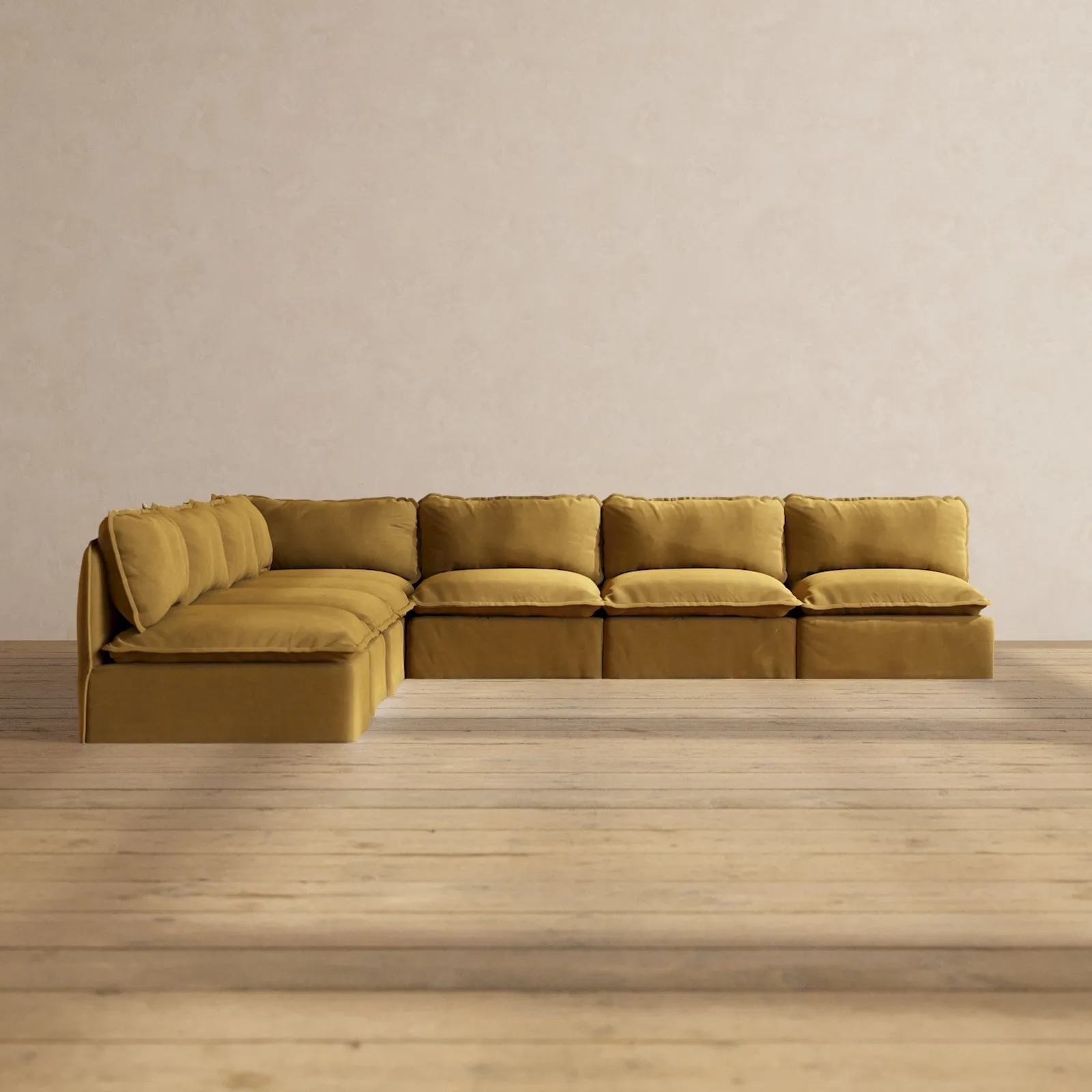 Modular Performance 7-Seater Open-Ends Corner Sectional in Toffee | Relaxed Blend