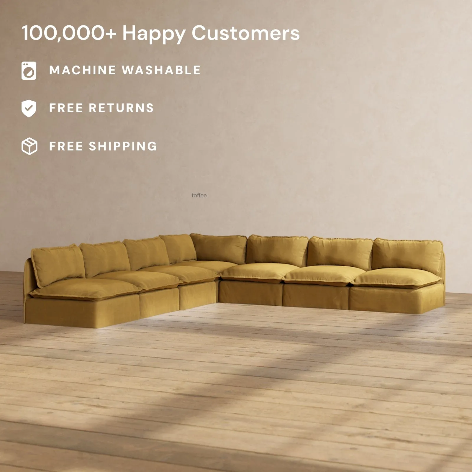 Modular Performance 7-Seater Open-Ends Corner Sectional in Toffee | Relaxed Blend