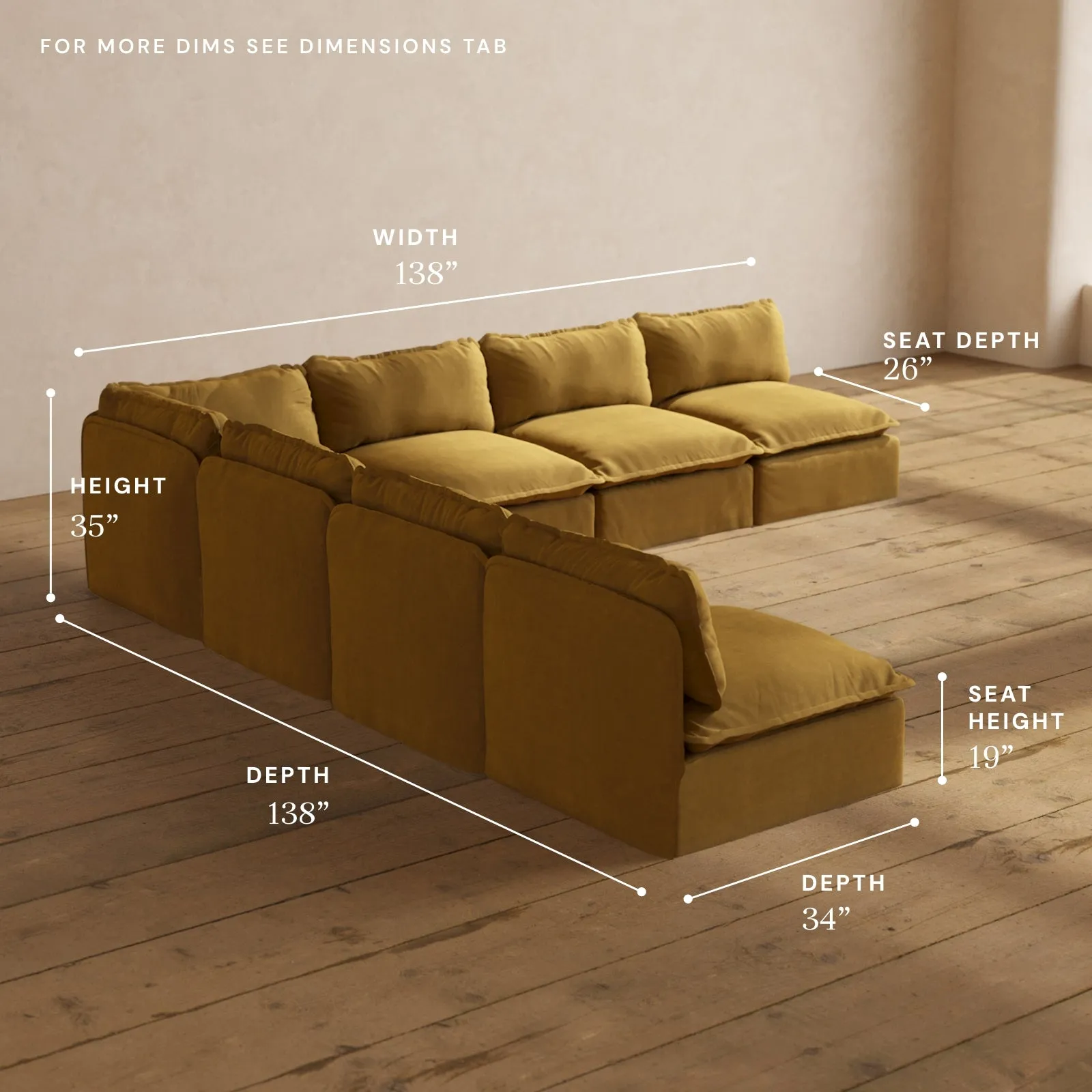 Modular Performance 7-Seater Open-Ends Corner Sectional in Toffee | Relaxed Blend